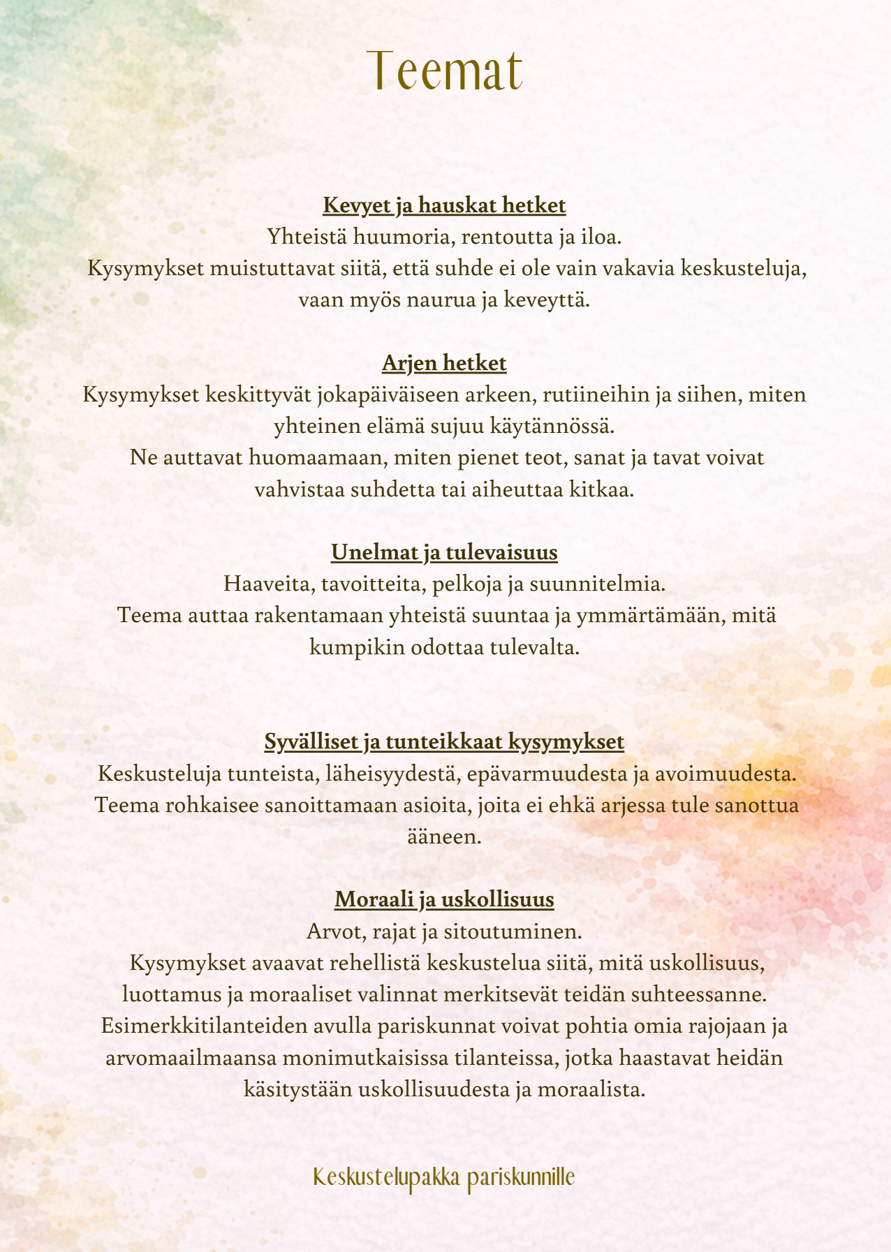Keskustelupakka pariskunnille